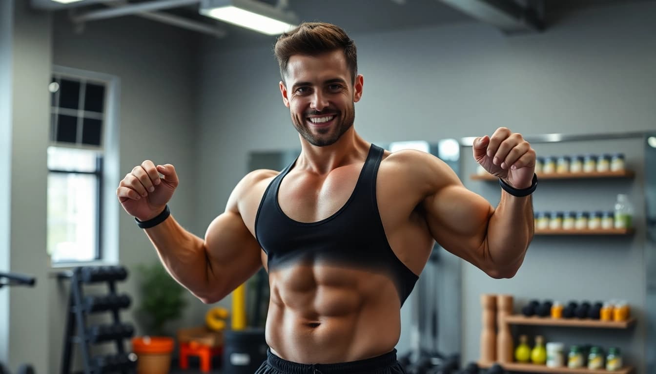 Unique Pharma Steroids in hochwertiger Fitnessumgebung abgebildet