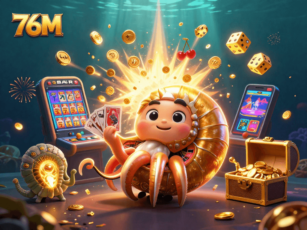 O 76M traz uma emocionante cena de cassino com um nautilus gigante jogando cartas e jackpots explodindo.