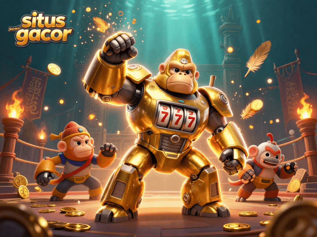 Situs jepang gacor slot gaming action with a golden gorilla mech and explosive coins