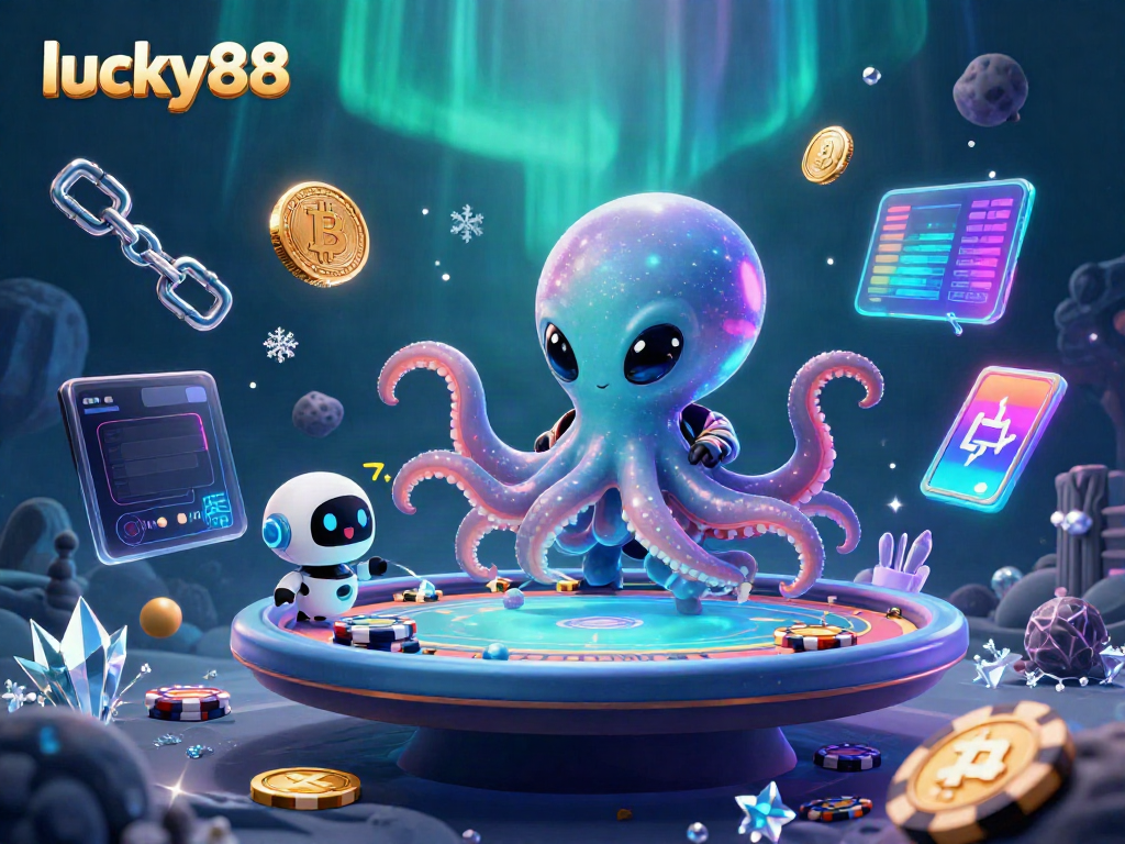Experience exciting gaming with lucky88 through a vibrant alien-themed 3D illustration.