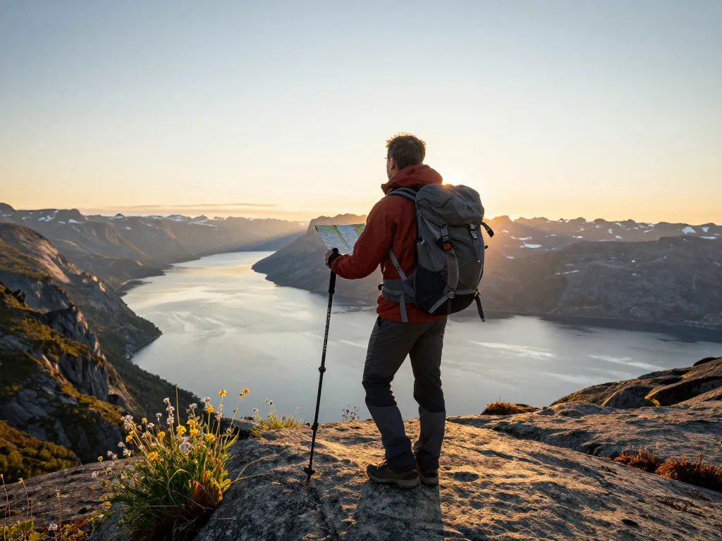 Reisetipps Skandinavien - Reisender genießt atemberaubende Landschaften während der Erkundung von Outdoor-Abenteuern.