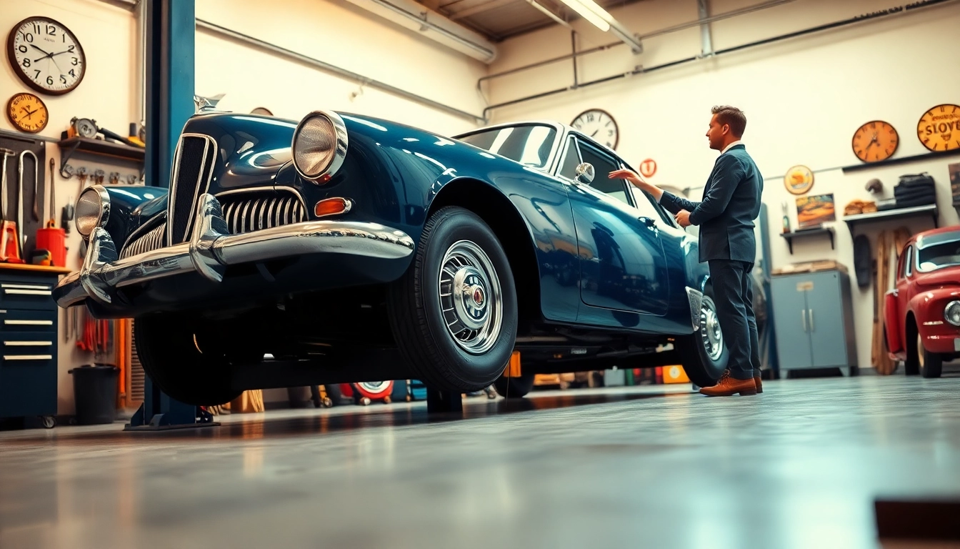 Erstellung eines Oldtimer Gutachten durch Experten in einer Garage mit klassischem Auto