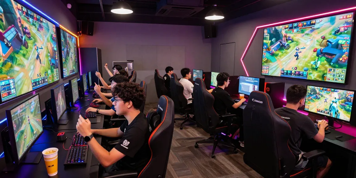 FAFA828 gaming enthusiasts in an esports lounge, capturing excitement and competitive spirit.