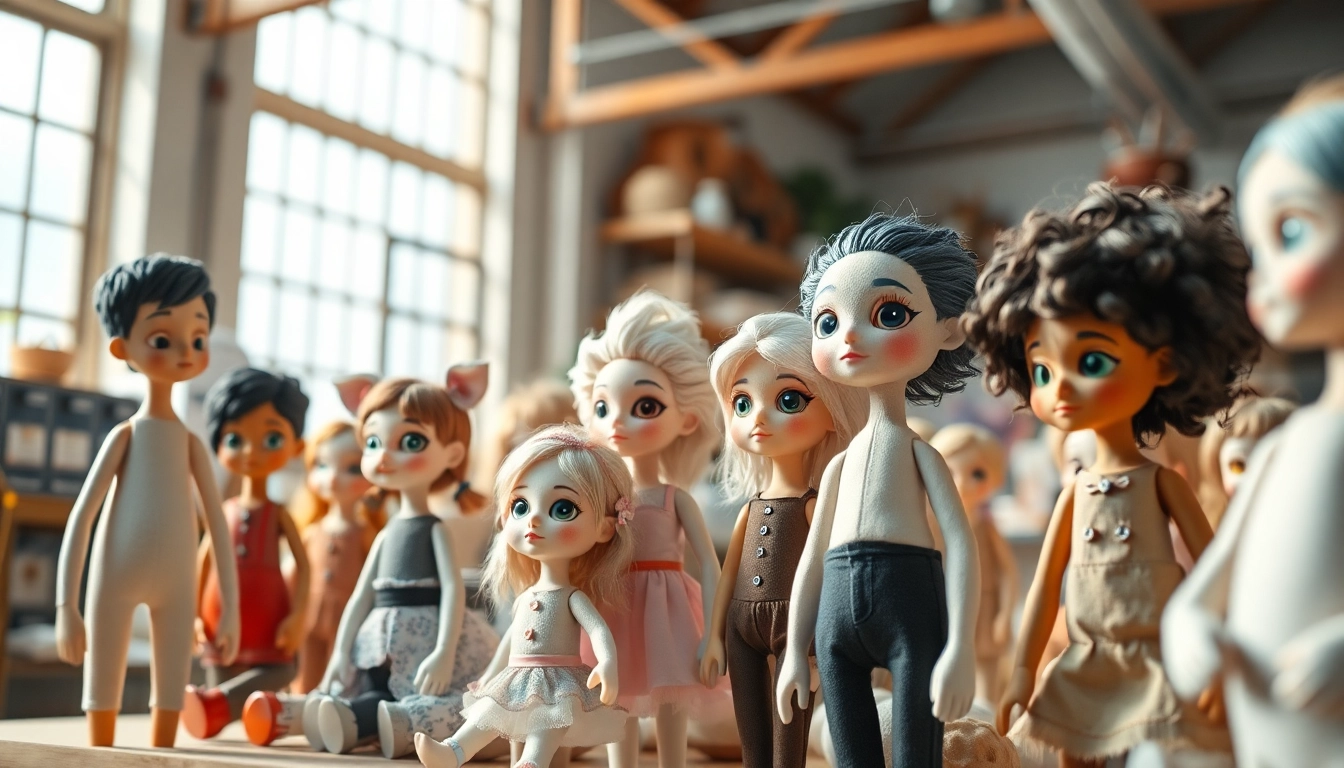 Gutdolls präsentieren sich in einer eleganten Anordnung mit einzigartigen Stilen und Ausdrücken.