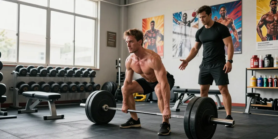Anabolika Shop - Bodybuilder beim Heben von Gewichten in einem modernen Fitnessstudio, umgeben von Trainingsgeräten und motivierenden Postern.