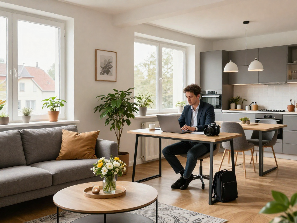 Komfortables Monteurzimmer in Hannover mit modernem Design und Arbeitsbereich für Geschäftsreisende.