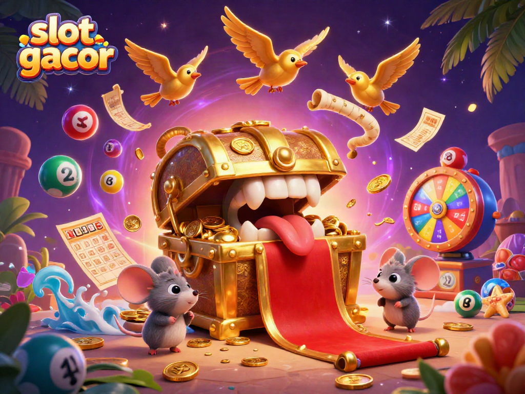 Experience slot gacor excitement with vibrant 3D treasure illustration full of winning elements and engaging characters.