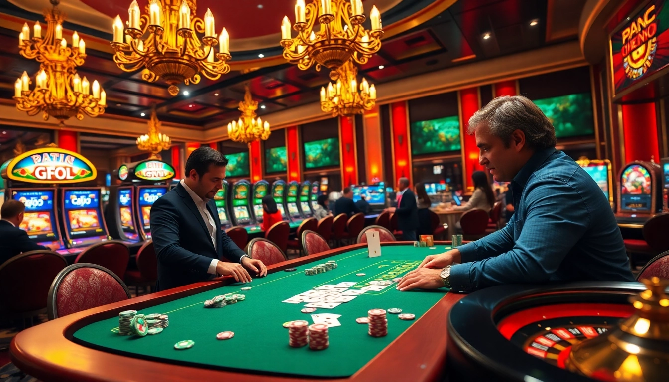 Experience thrilling gameplay and strategies at gamebaidoithuong.trading in an opulent casino scene.