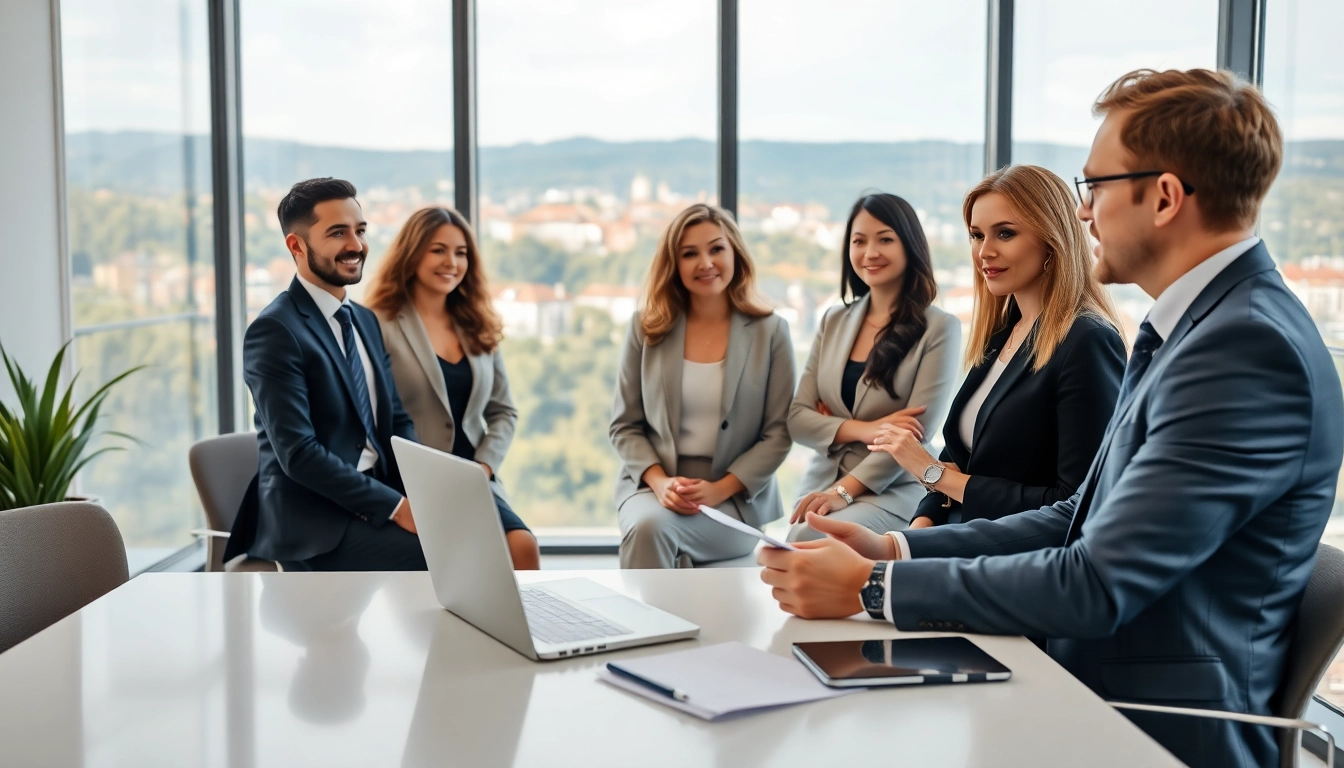 Headhunter Schweiz in einem modernen Büro, das Gespräche mit internationalen Kandidaten führt.