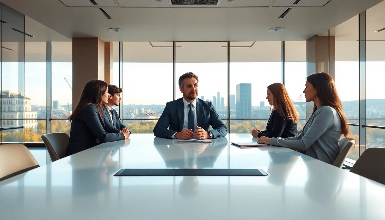 Headhunter Schweiz berät Klienten in modernem Büro mit Stadtansicht von Zürich.